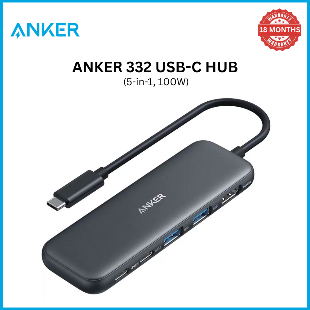 【Anker Official】Anker 332 USB-C Hub (5-in-1) - Black ~ Compact Hub with 4K HDMI 5 Gbps USB-C Data Port and 2 5 Gbps USB-A Data Ports for MacBook Pro, MacBook Air, Dell XPS, Lenovo Thinkpad,HP Laptops