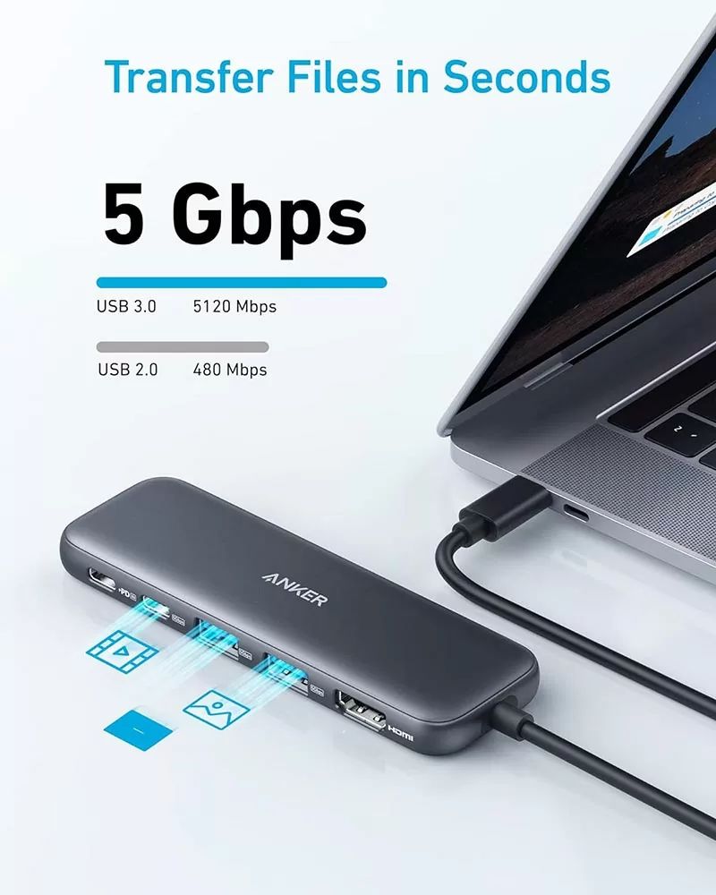 【Anker Official】Anker 332 USB-C Hub (5-in-1) - Black ~ Compact Hub with 4K HDMI 5 Gbps USB-C Data Port and 2 5 Gbps USB-A Data Ports for MacBook Pro, MacBook Air, Dell XPS, Lenovo Thinkpad,HP Laptops