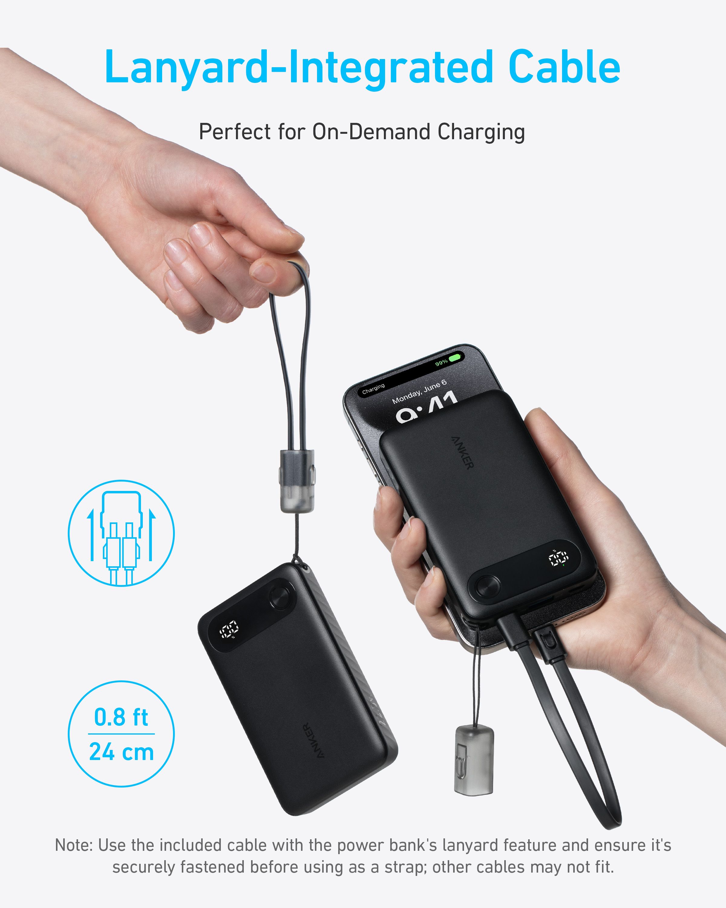 [LIMITED OFFER] Anker Power Bank (10K, 22.5W)  BlackFast Charging: Ultra-Portable with Built-in USB-C Cable and Smart Digital Display