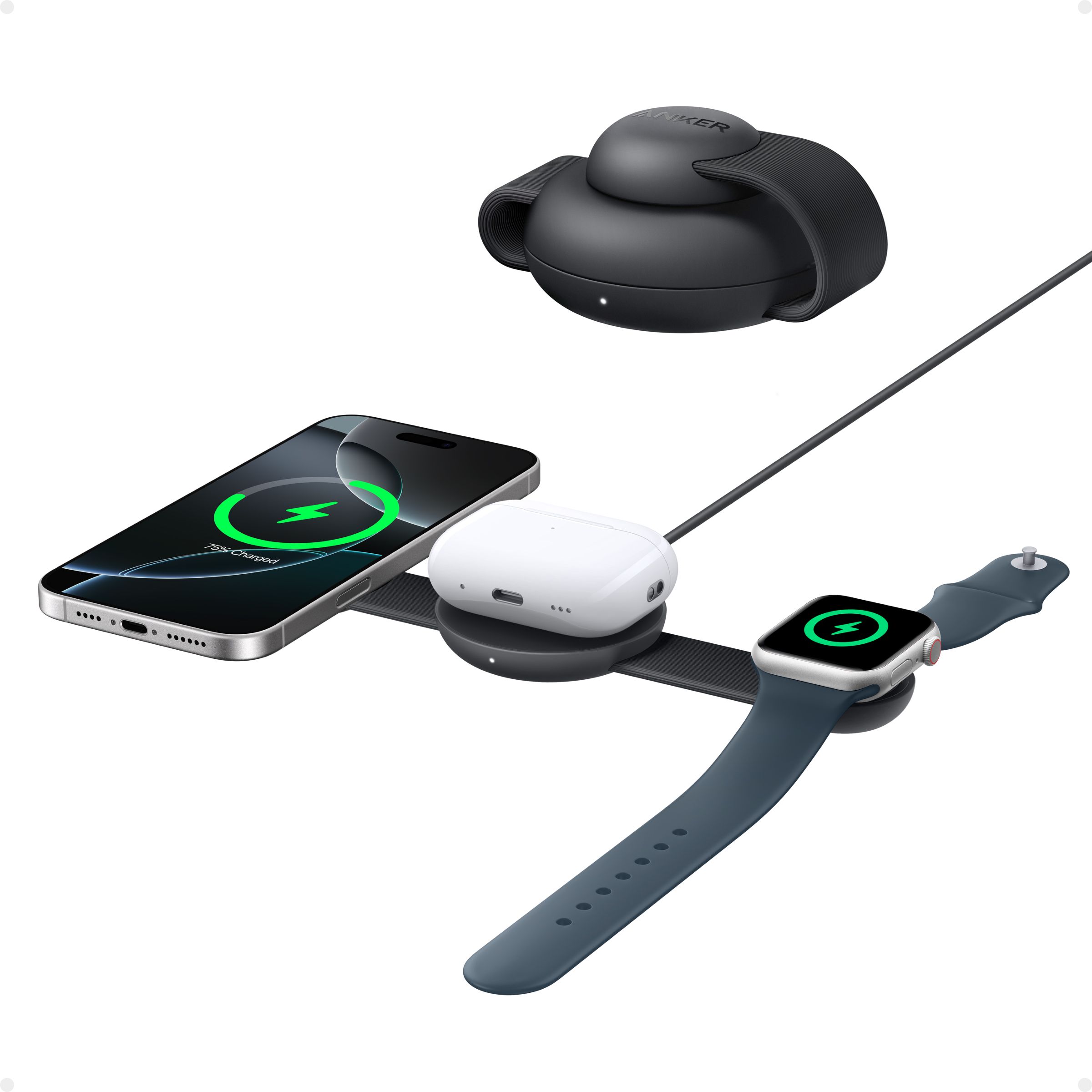 [Exclusive deal] Anker MagGo Wireless Charging Station (3-in-1, Foldable Pad) -  Foldable MagSafe Charger for iPhone, Apple Watch, AirPods,Ultra-Fast 15W Wireless Charging