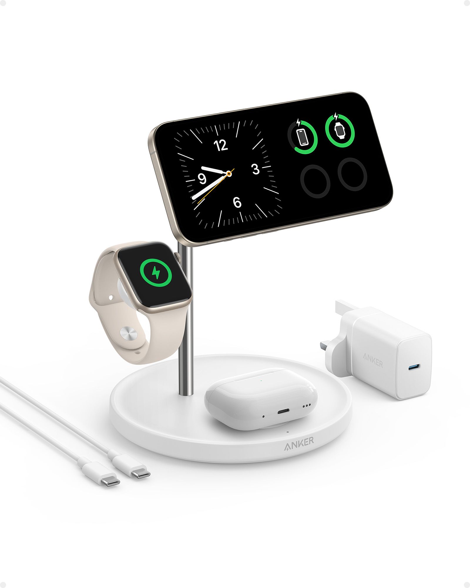 [Exclusive deal] Anker MagGo Wireless Charging Station (3-in-1 Stand) – MagSafe Fast Charger for iPhone, Apple Watch, AirPods,Ultra-Fast 15W Wireless Charging,Lightweight Design, Wireless Charging
