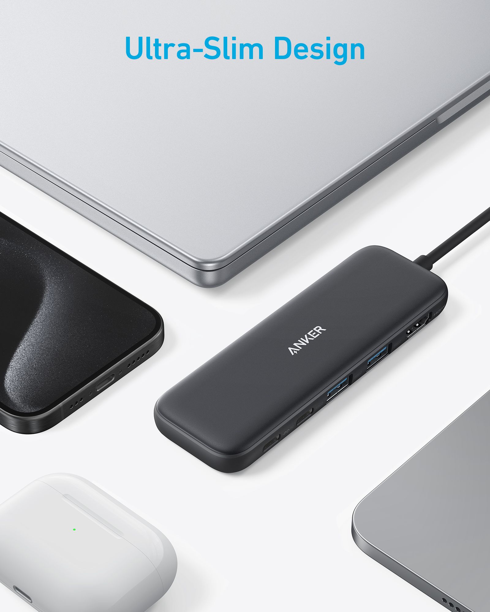 【Anker Official】Anker 332 USB-C Hub (5-in-1) - Black ~ Compact Hub with 4K HDMI 5 Gbps USB-C Data Port and 2 5 Gbps USB-A Data Ports for MacBook Pro, MacBook Air, Dell XPS, Lenovo Thinkpad,HP Laptops