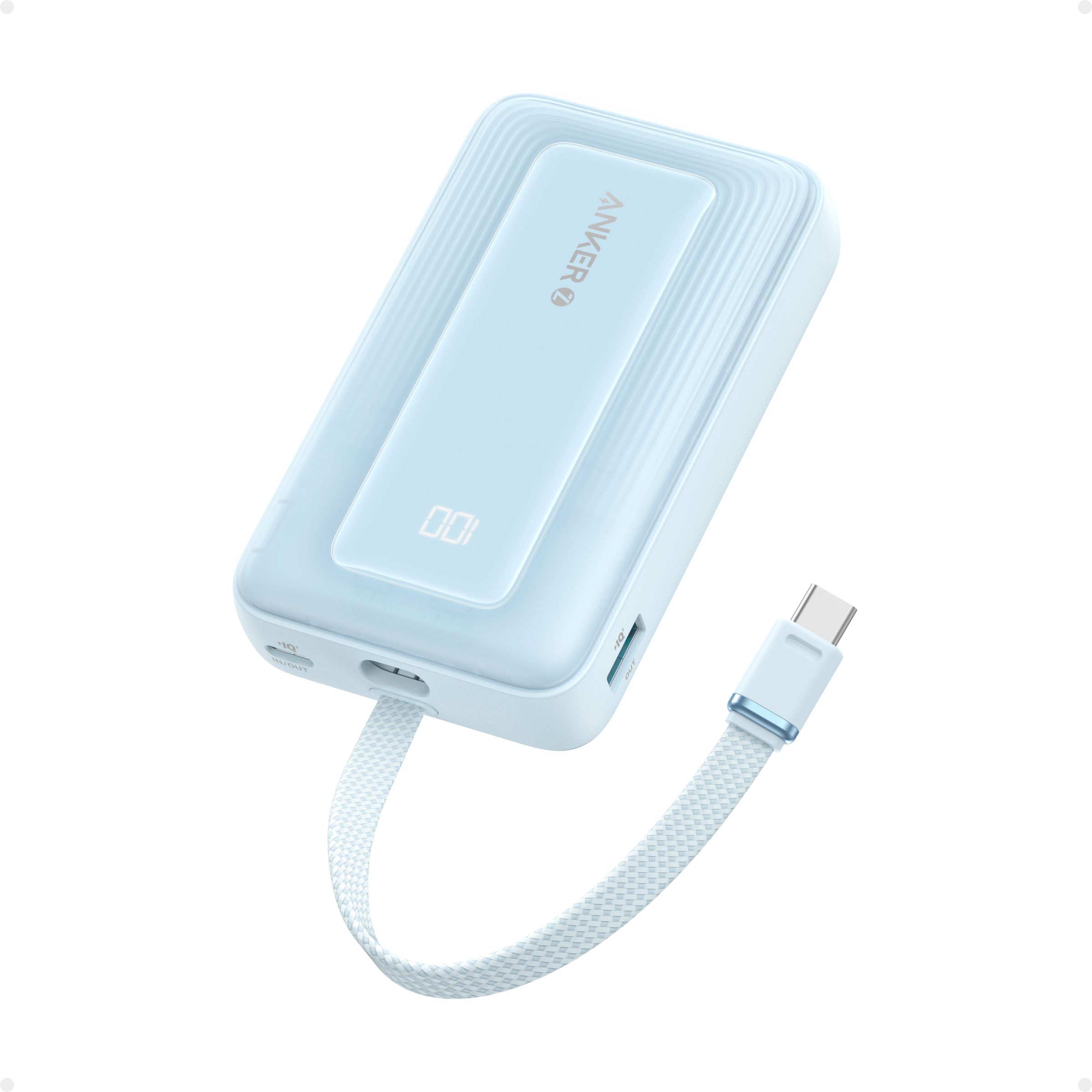 【Anker Official】Anker Zolo PowerBank (10K, 30W) with a 5.4-inch (13.7 cm) built-in USB-C Cable - Blue ~ Fast Charging Battery Pack Travel Essential Phone Power Bank for iPhone 16/15 iPad