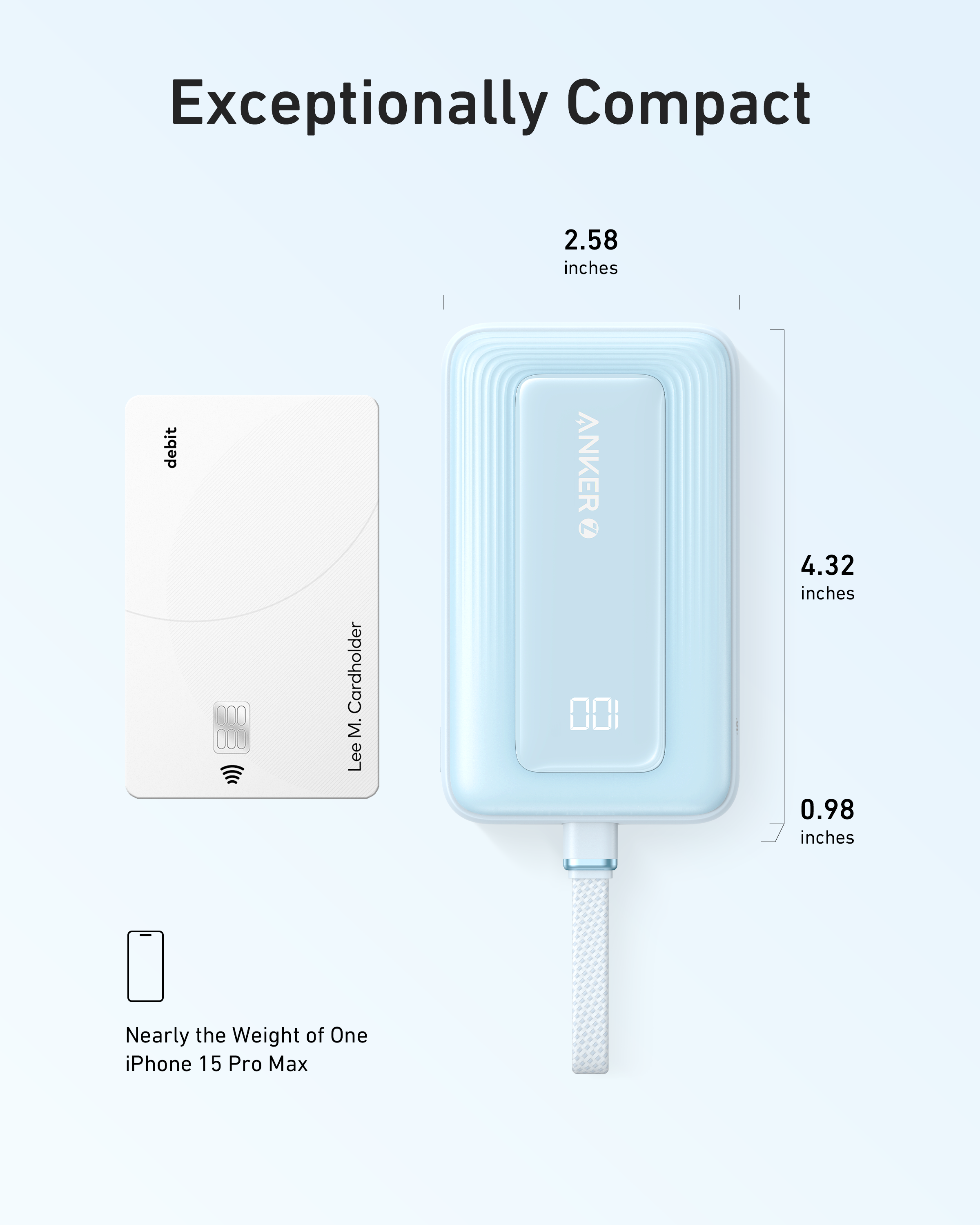 【Anker Official】Anker Zolo PowerBank (10K, 30W) with a 5.4-inch (13.7 cm) built-in USB-C Cable - Blue ~ Fast Charging Battery Pack Travel Essential Phone Power Bank for iPhone 16/15 iPad