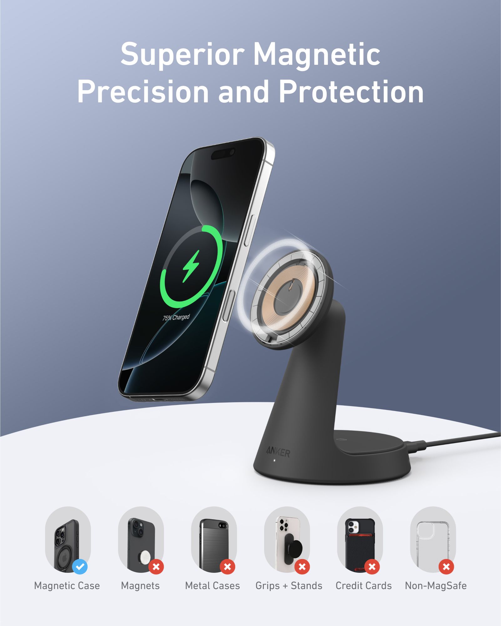 [Exclusive deal] Anker MagGo Wireless Charger (2-in-1, Dock Stand) -  Fast Charging Station with Phone & AirPods Holder
