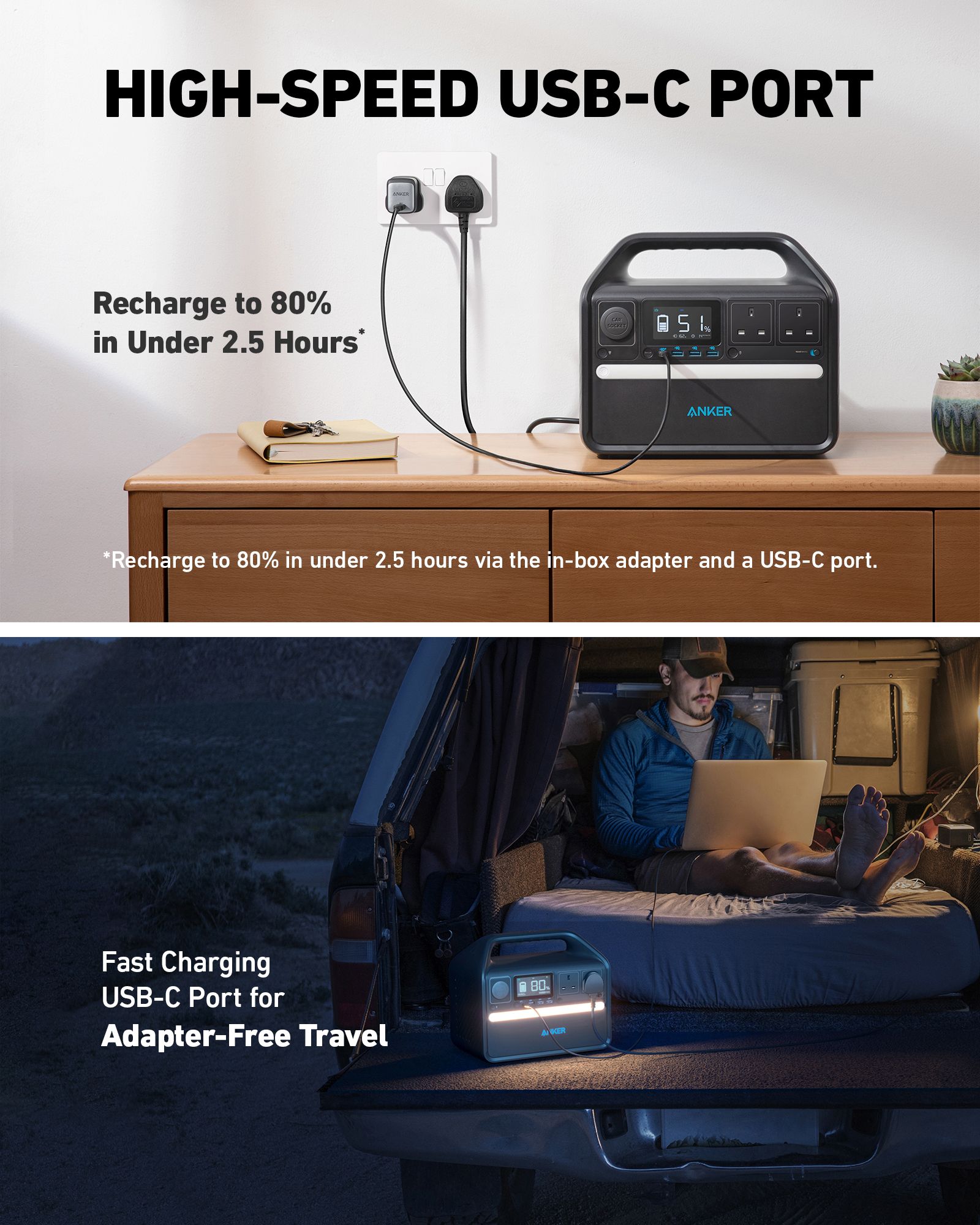 【Anker Official】Anker 535 PowerHouse - 512Wh | 500W - Black ~ Long-Lasting Portable Power Station, Extra USB-C Port, Versatile Charging, Versatile Charging