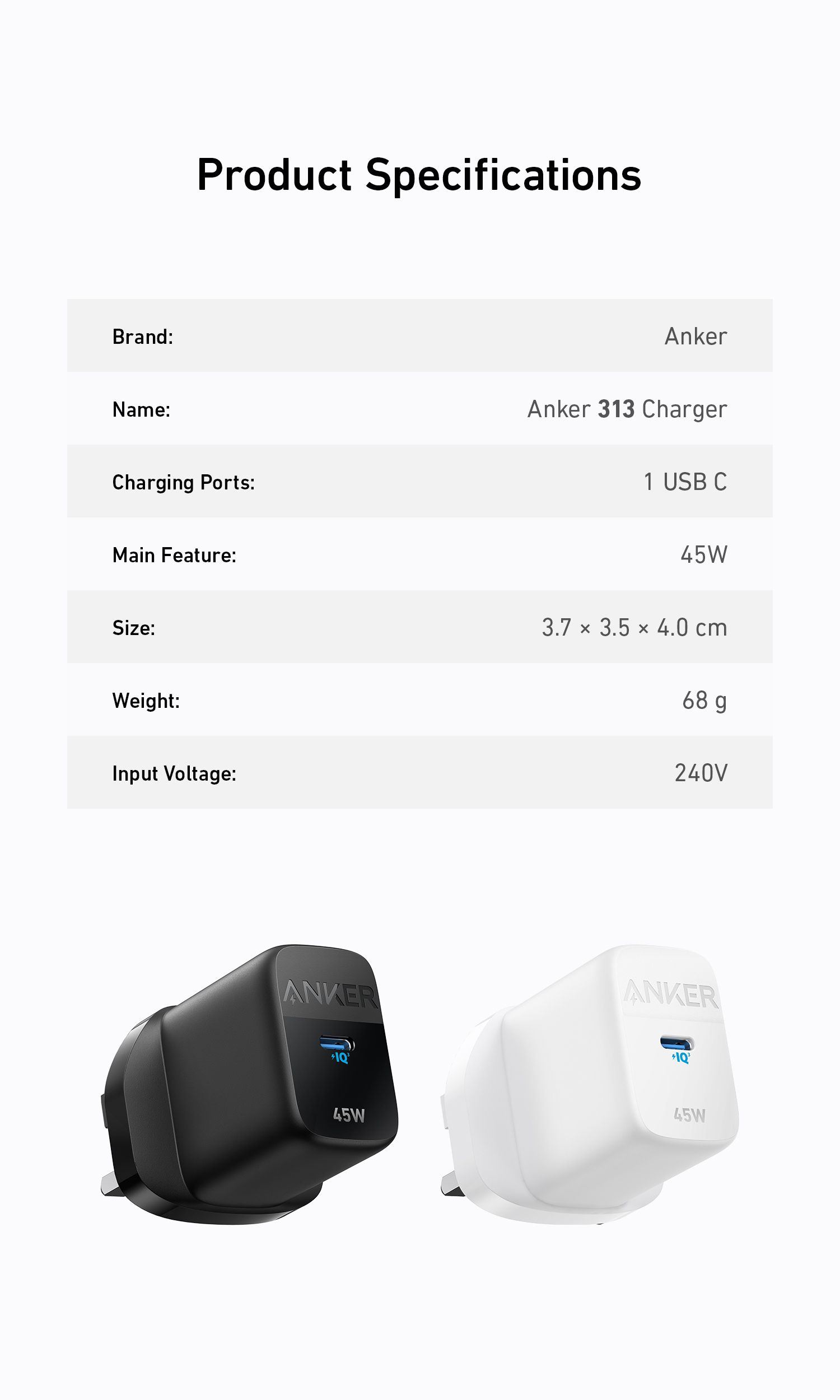 [Exclusive deal] Anker 313 Charger (Ace, 45W) - Black Fast Charging Performance Compact & Portable Design Efficiency with GaN Technology