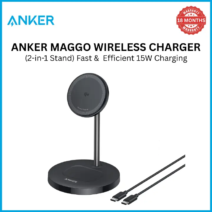 [Exclusive deal] Anker MagGo Wireless Charger (2-in-1, Stand) - MagSafe Charger for iPhone and AirPods with Fast USB-C Charging,Fast, Efficient 15W Charging, Charge 2 Devices at Once