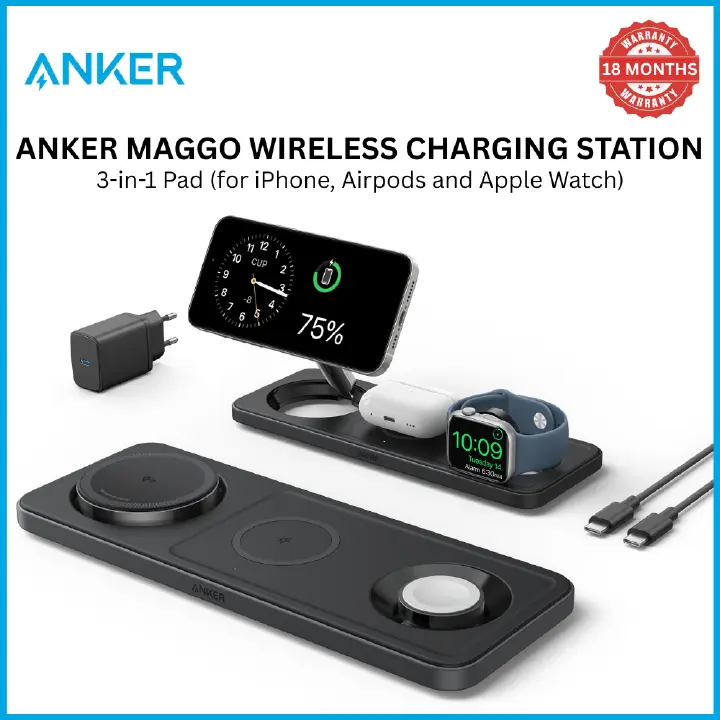 [Exclusive deal] Anker MagGo Wireless Charging Station (3-in-1 Pad) - Fast Magnetic Charger for iPhone, AirPods & Apple Watch
