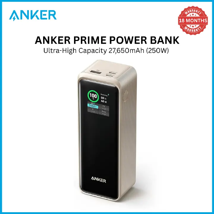 Anker Prime Ultra-High Capacity 27650mAh  Powerful 250W Output  Power Bank  Ultra-High Capacity Portable Charger with Smart Digital Display  Compatible with smartphones tablets laptops