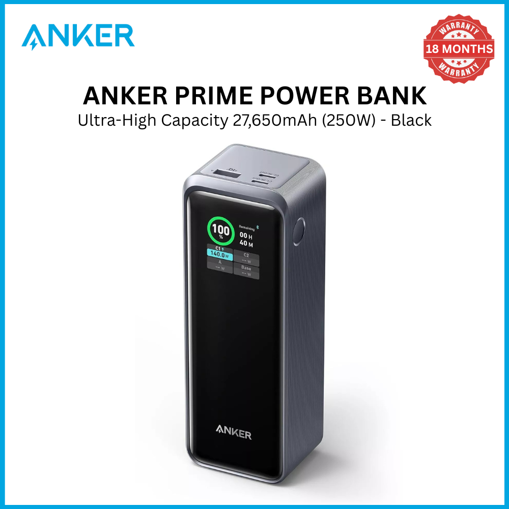 [Exclusive deal] Anker Prime 27,650mAh Power Bank (250W) - Black | Digital Display, Short Circuit Protection, App Control, Fast Charging