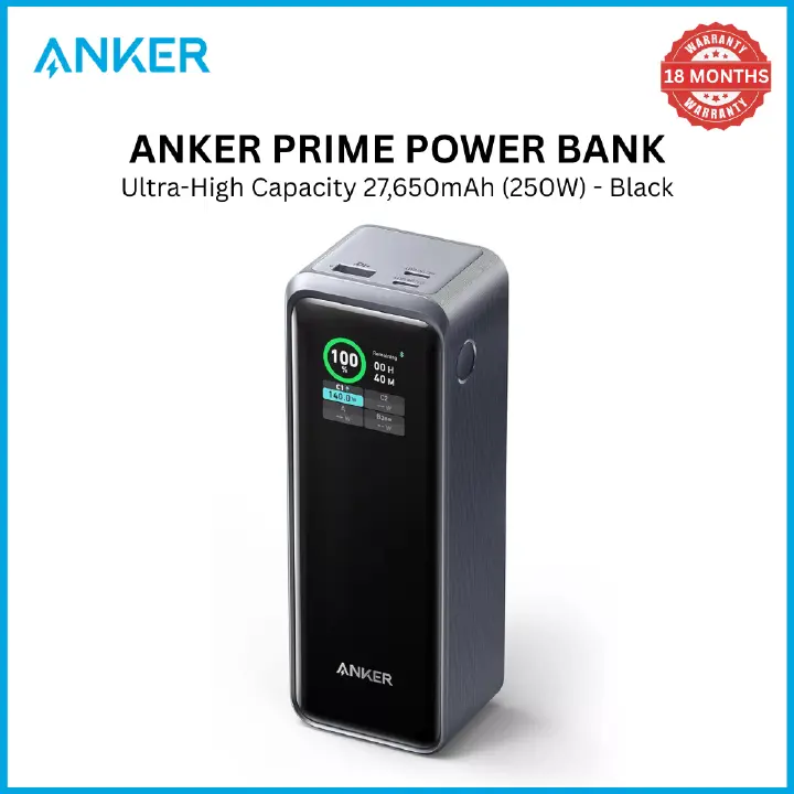 [Exclusive deal] Anker Prime 27,650mAh Power Bank (250W) - Black | Digital Display, Short Circuit Protection, App Control, Fast Charging