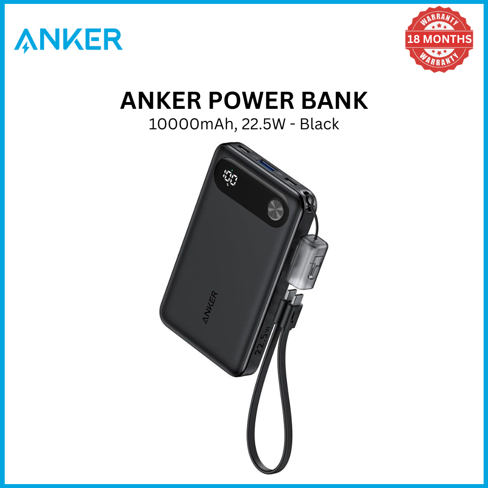 [LIMITED OFFER] Anker Power Bank (10K, 22.5W)  BlackFast Charging: Ultra-Portable with Built-in USB-C Cable and Smart Digital Display