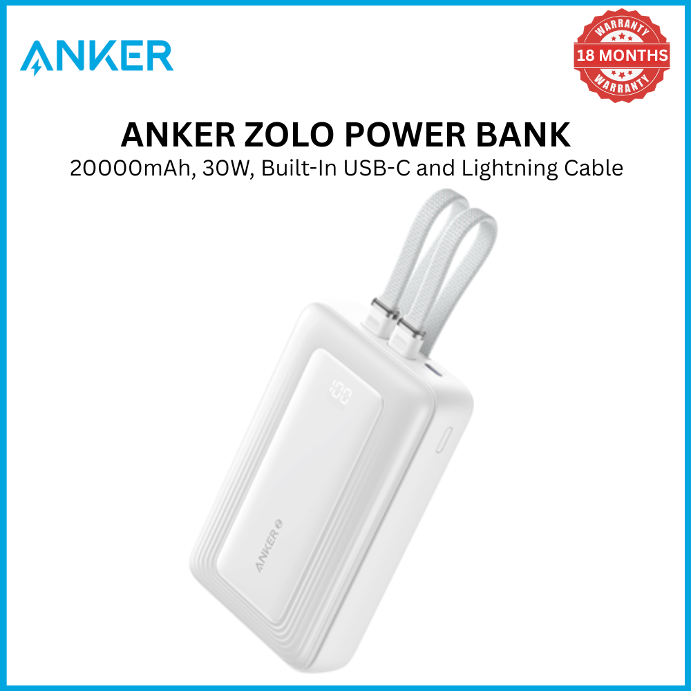 【Anker Official】Anker Zolo PowerBank (20K, 30W, Built-In USB-C and Lightning Cable)  | Fast Charging | Power Delivery | Portable Charger – Black power bank