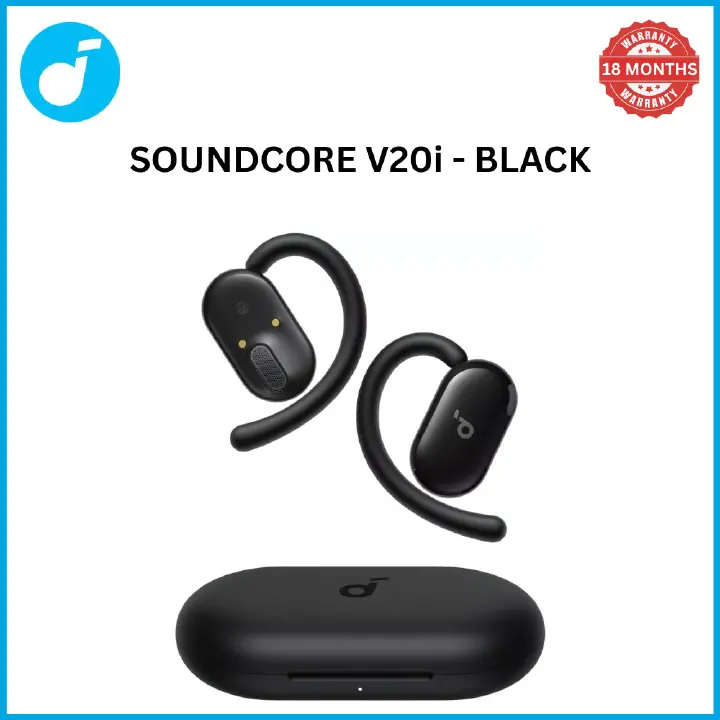 [ Special Deal ] soundcore V20i - Black, Open Ear Wireless Earbuds, clear calls, customised LED lights, immersive Audio exeperience delivers puncy bass and comfortable