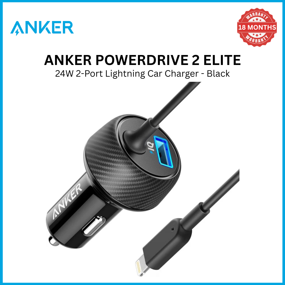 【Anker Official】 Anker PowerDrive 2 Elite 24W 2-Port Lightning Car Charger - Black