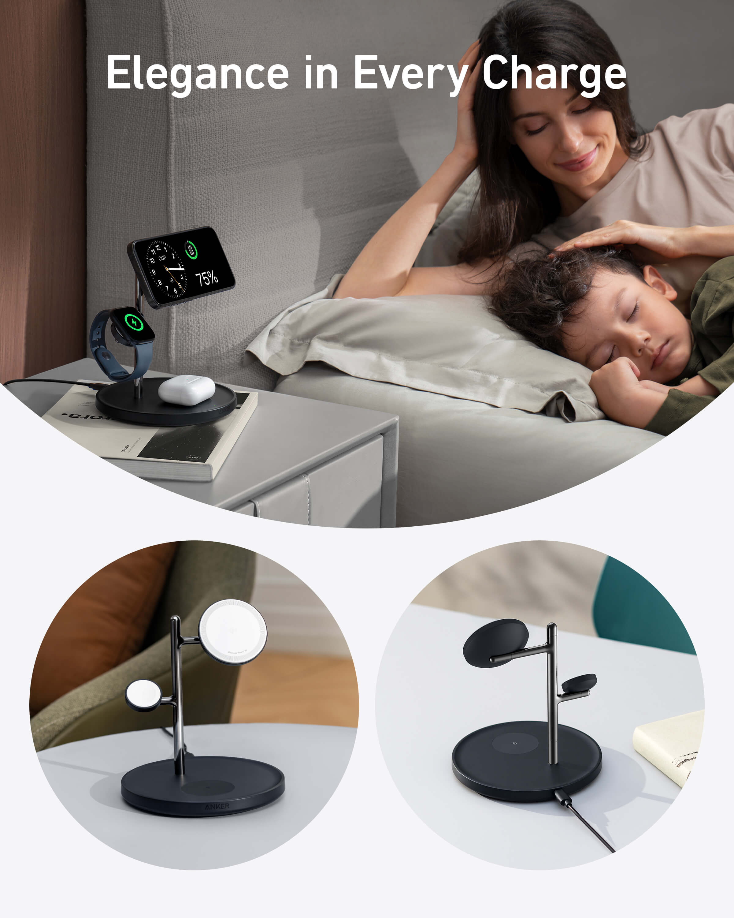 [Exclusive deal] Anker MagGo Wireless Charging Station (3-in-1 Stand) – MagSafe Fast Charger for iPhone, Apple Watch, AirPods,Ultra-Fast 15W Wireless Charging,Lightweight Design, Wireless Charging