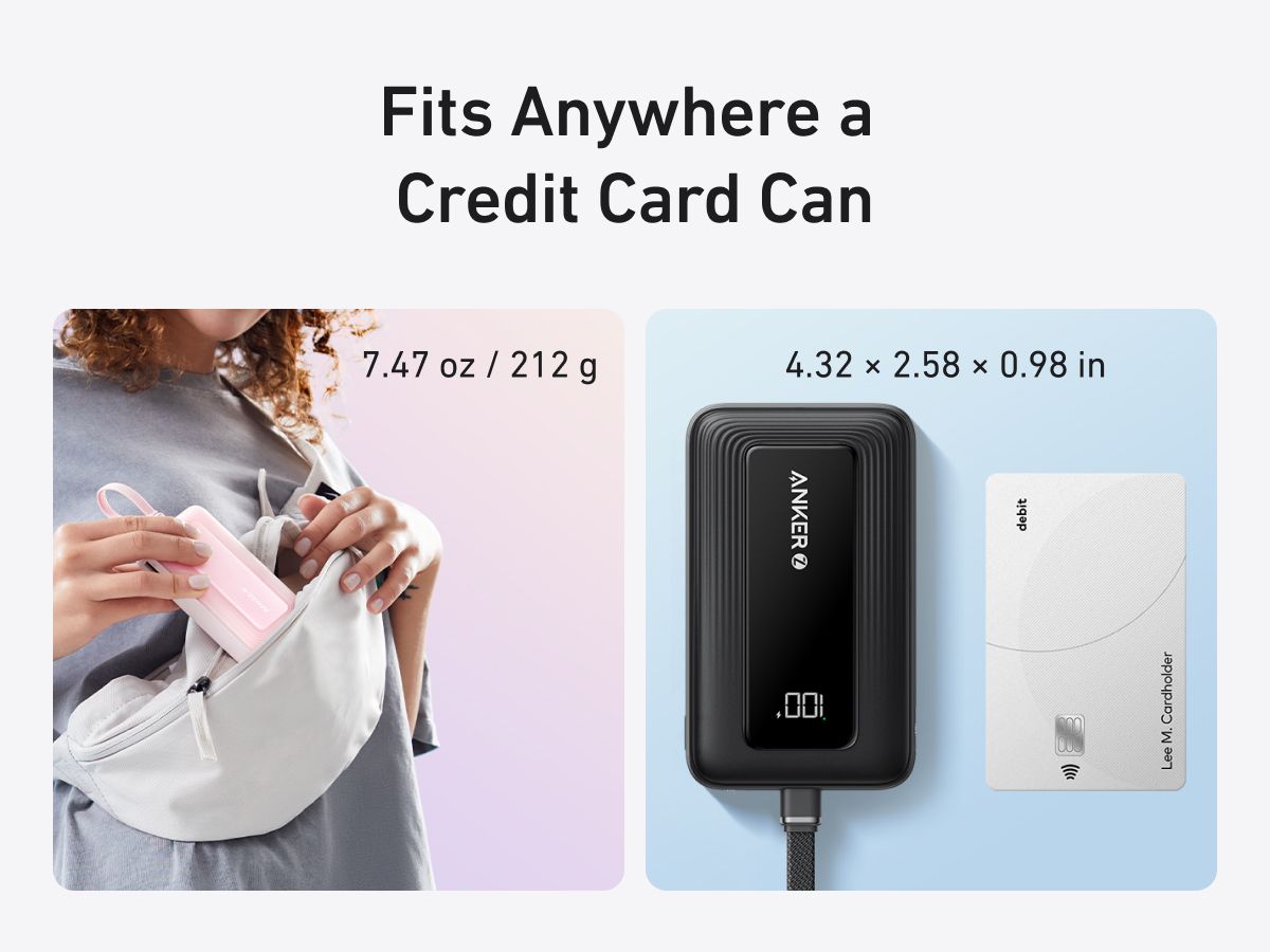 【Anker Official】Anker Zolo PowerBank (10K, 30W) with a 5.4-inch (13.7 cm) built-in USB-C Cable - Blue ~ Fast Charging Battery Pack Travel Essential Phone Power Bank for iPhone 16/15 iPad