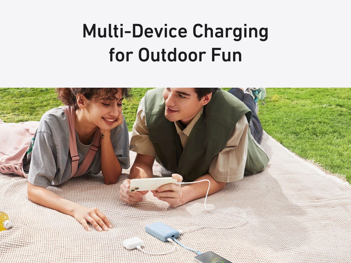 【Anker Official】Anker Zolo PowerBank (10K, 30W) with a 5.4-inch (13.7 cm) built-in USB-C Cable - Blue ~ Fast Charging Battery Pack Travel Essential Phone Power Bank for iPhone 16/15 iPad