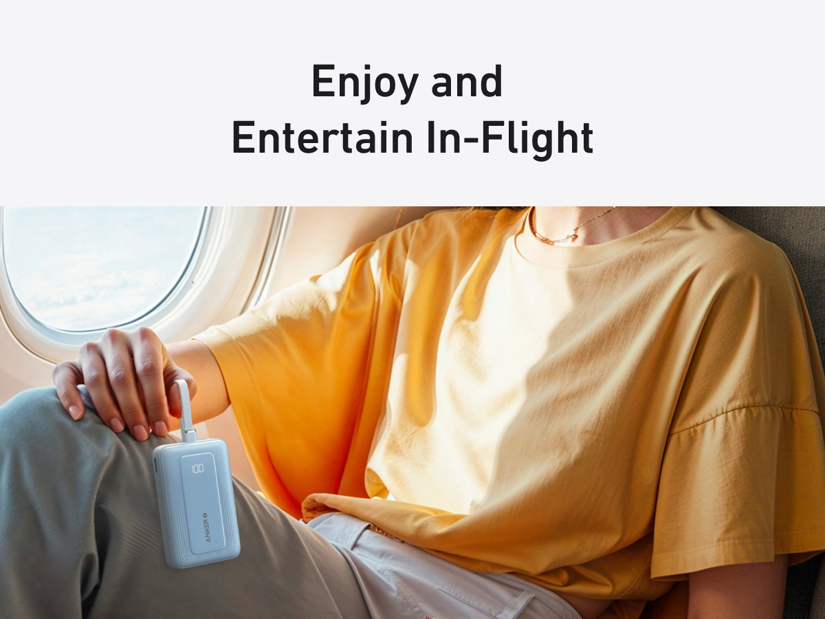 【Anker Official】Anker Zolo PowerBank (10K, 30W) with a 5.4-inch (13.7 cm) built-in USB-C Cable - Blue ~ Fast Charging Battery Pack Travel Essential Phone Power Bank for iPhone 16/15 iPad