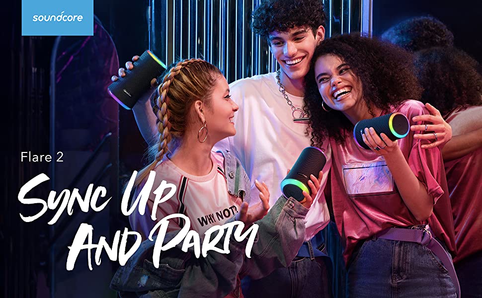 【Anker Official】Soundcore Flare 2 - Black | 360° Sound, BassUp, Waterproof IPX7, LED Light Show, Party Speaker