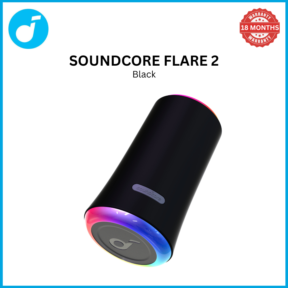 【Anker Official】Soundcore Flare 2 - Black | 360° Sound, BassUp, Waterproof IPX7, LED Light Show, Party Speaker