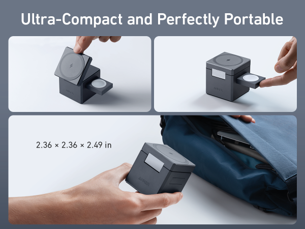 【Anker Official】 Anker 3-in-1 Cube with MagSafe -  Foldable Wireless Charger for iPhone, Apple Watch & AirPods (30W USB-C Included)
