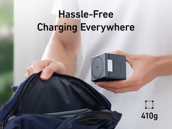 【Anker Official】 Anker 3-in-1 Cube with MagSafe -  Foldable Wireless Charger for iPhone, Apple Watch & AirPods (30W USB-C Included)