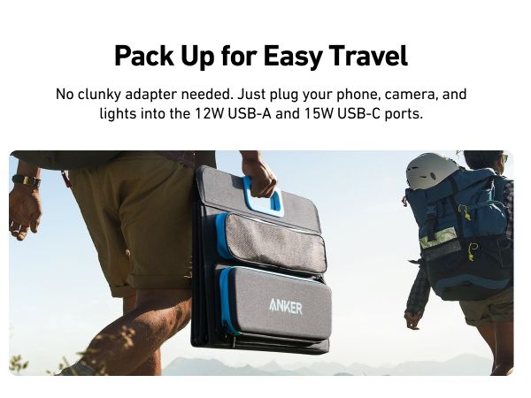 [Exclusive deal] Anker PowerSolar 3-Port 100W  – UN BLUE A2431031 PowerSolar 3-Port Design with USB-C USB-A  DC Output  Foldable & Suncast™ Kickstand