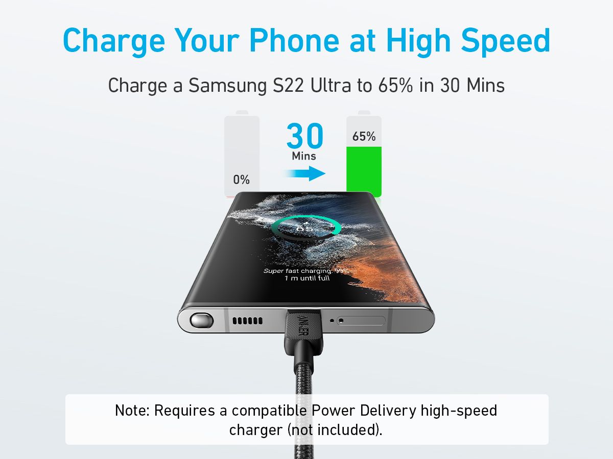 [Exclusive deal] Anker Prime USB-C to USB-C Cable (240W, Upcycled-Braided) - Black
 Premium Braided Durability  Eco-Friendly Materials  Universal USB-C Compatibility