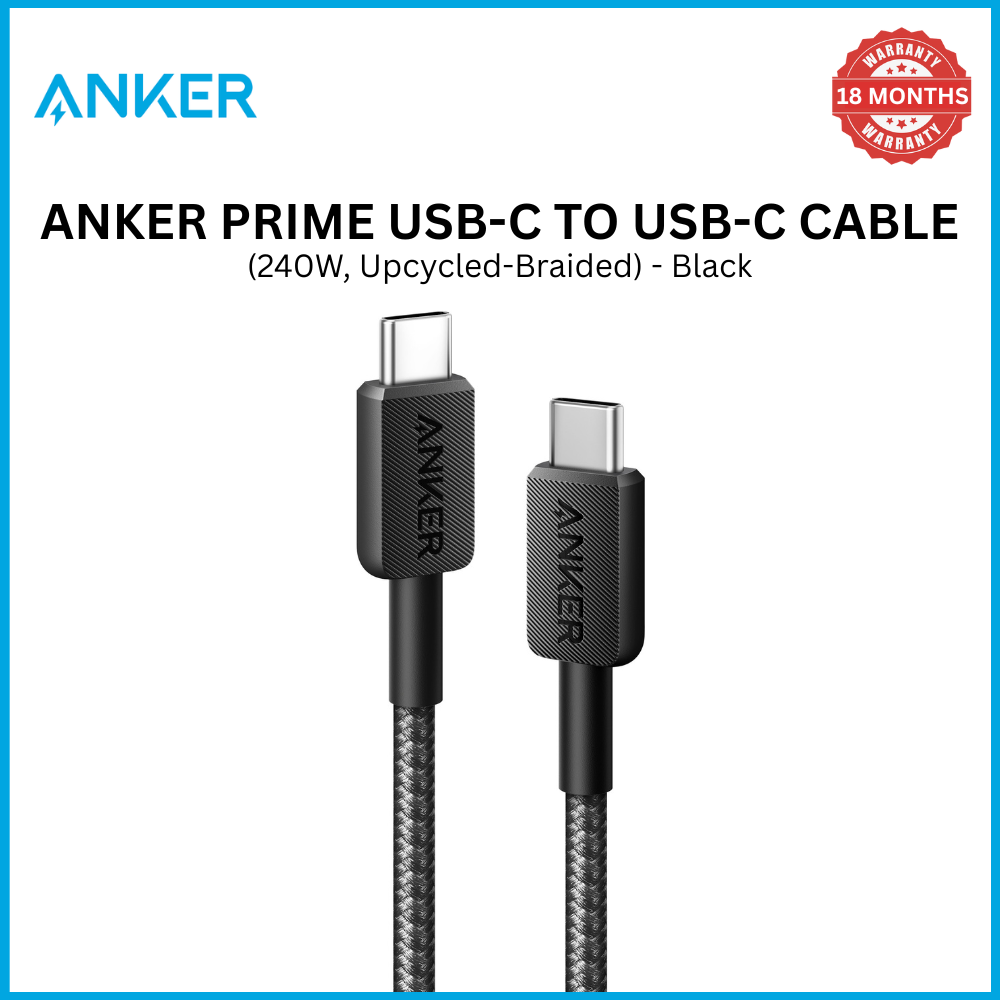 [Exclusive deal] Anker Prime USB-C to USB-C Cable (240W, Upcycled-Braided) - Black
 Premium Braided Durability  Eco-Friendly Materials  Universal USB-C Compatibility