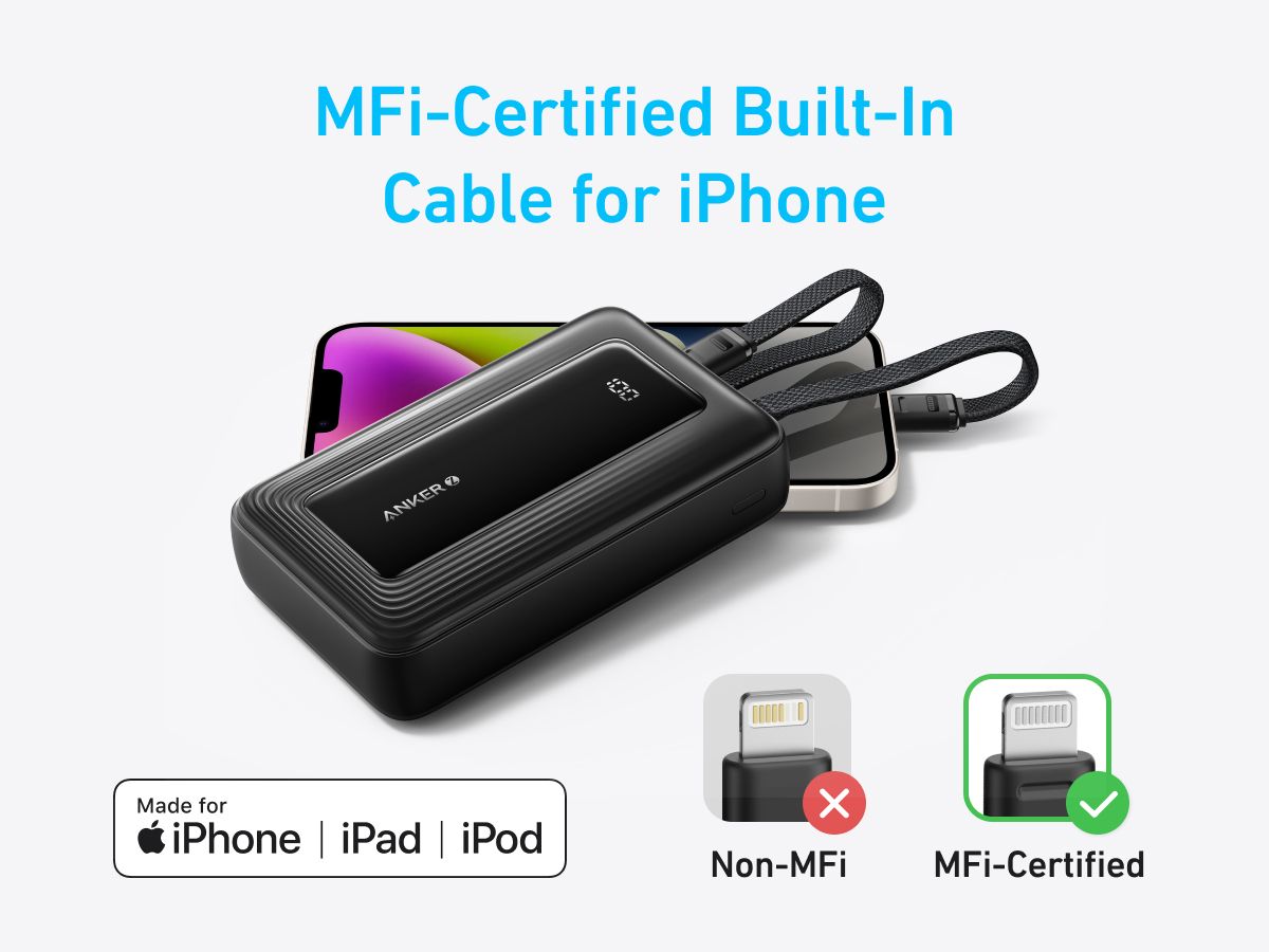 【Anker Official】Anker Zolo PowerBank (20K, 30W, Built-In USB-C and Lightning Cable)  | Fast Charging | Power Delivery | Portable Charger – Black power bank