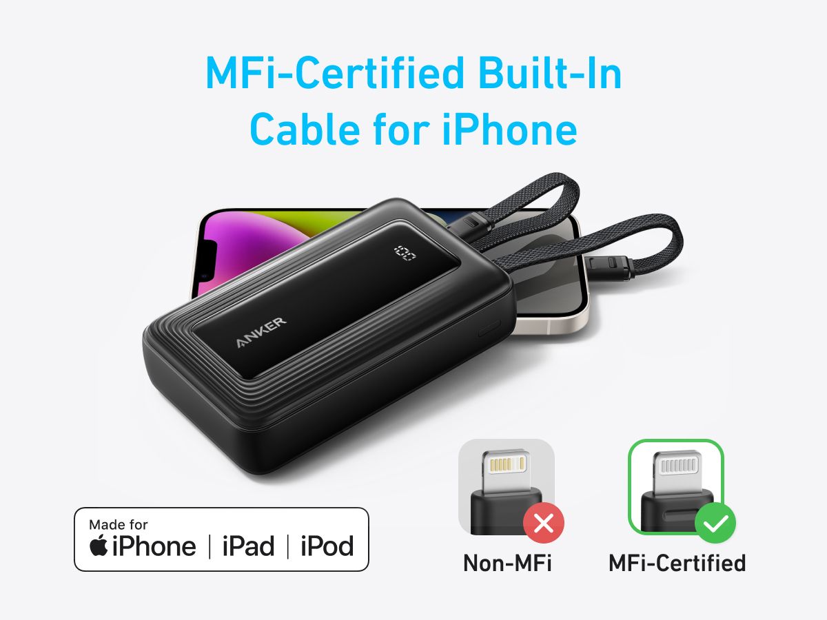 【Anker Official】Anker Zolo PowerBank (20K, 30W, Built-In USB-C and Lightning Cable)  | Fast Charging | Power Delivery | Portable Charger – Black power bank