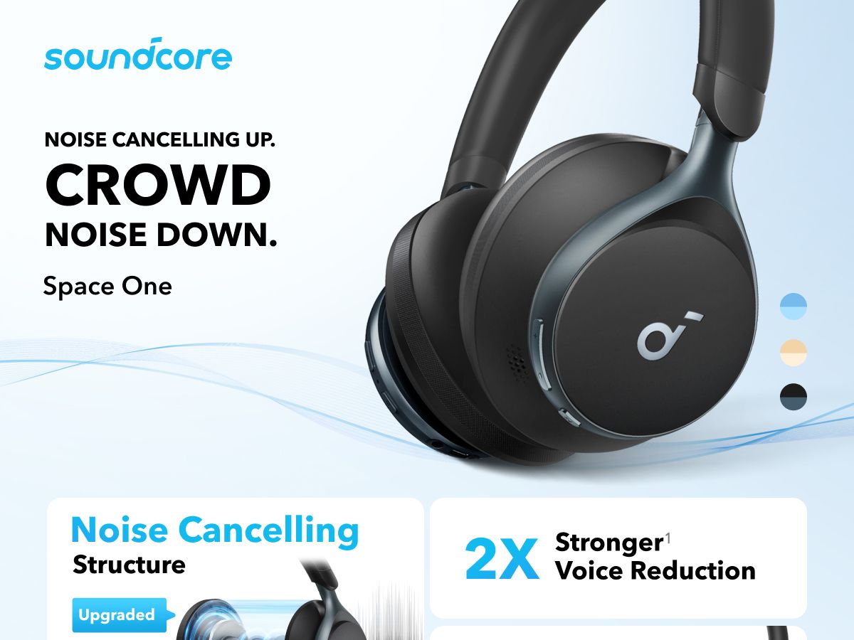 [Exclusive deal]  soundcore Space One | Active Noise Cancelling Headphones -  Adaptive Noise Cancelling | 40H Playtime | Bluetooth 5.3