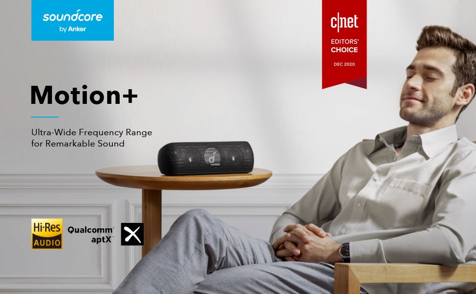 【Anker Official】Soundcore Motion+ | Portable Speaker with Intense Bass - Black  Hi-Res Audio | 30W Intense Bass | Waterproof IPX7 | 12H Playtime