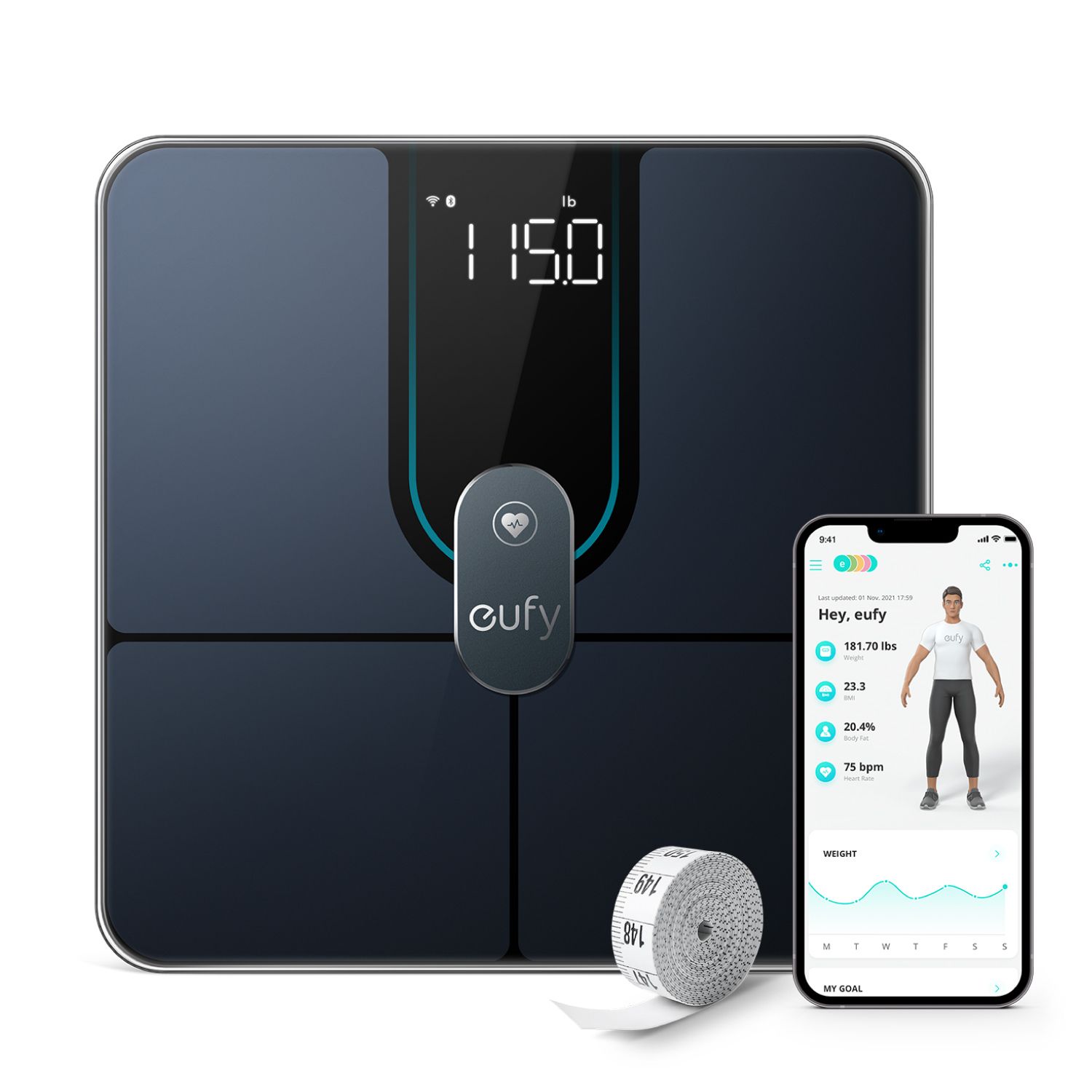 [Exclusive deal]  eufy Smart Scale P2 Pro - Black Full Body Composition Analysis High Accuracy 3D Virtual Model Third-Party App Syncing Unlimited Users Nutrition-Tracking