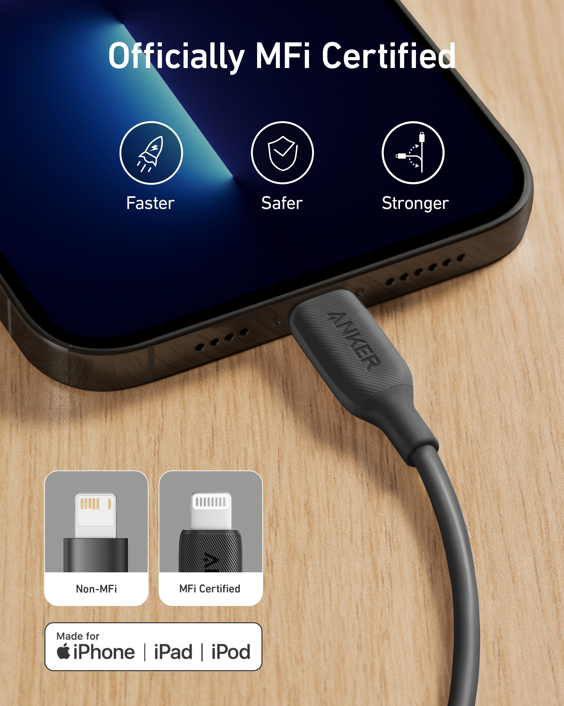 [Exclusive deal] Anker Powerline III Lightning Cable Certified MFi 480Mbps - 6FT iPhone Charger, Fast Durable Apple Charging Cord