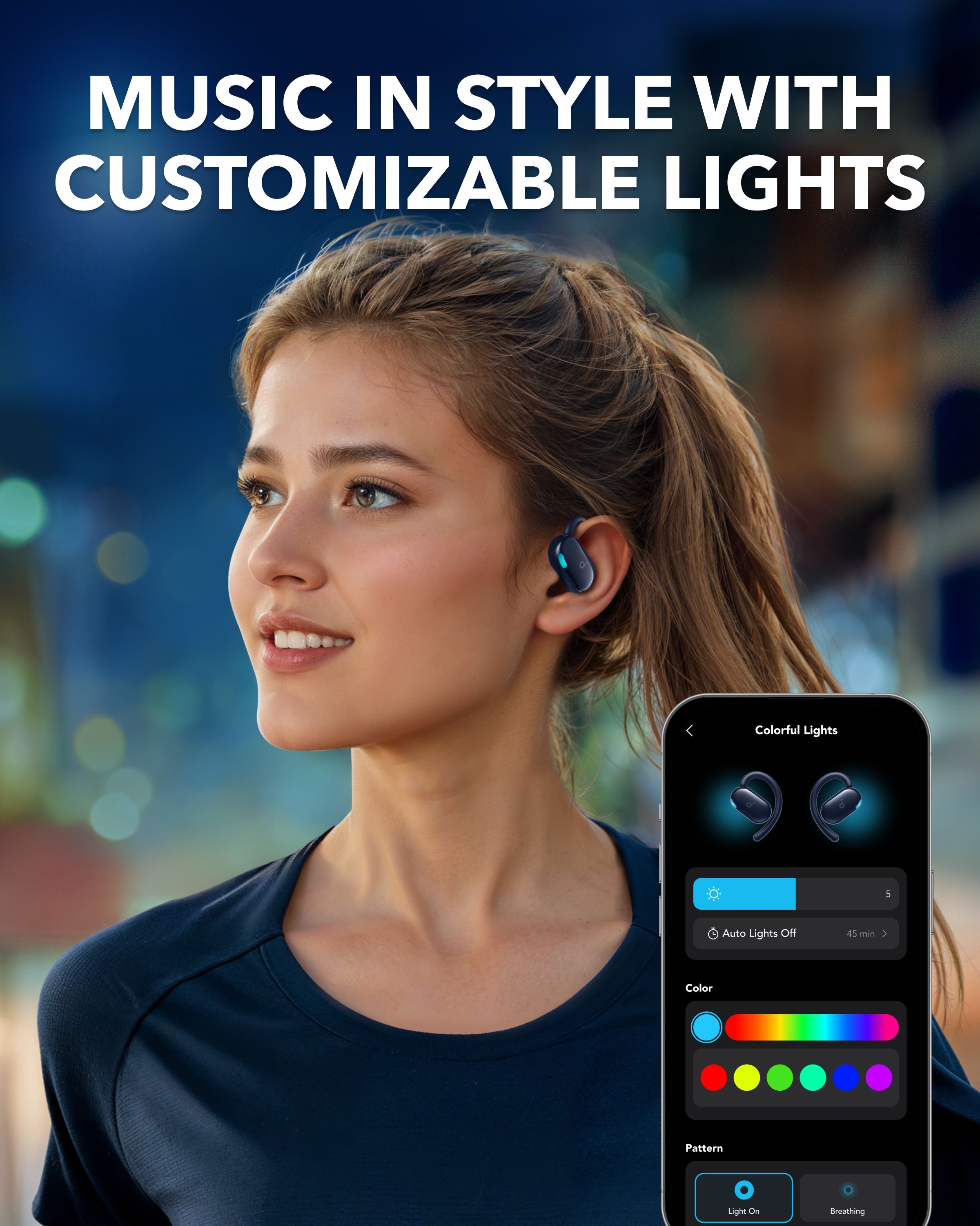 [ Special Deal ] soundcore V20i - Black, Open Ear Wireless Earbuds, clear calls, customised LED lights, immersive Audio exeperience delivers puncy bass and comfortable