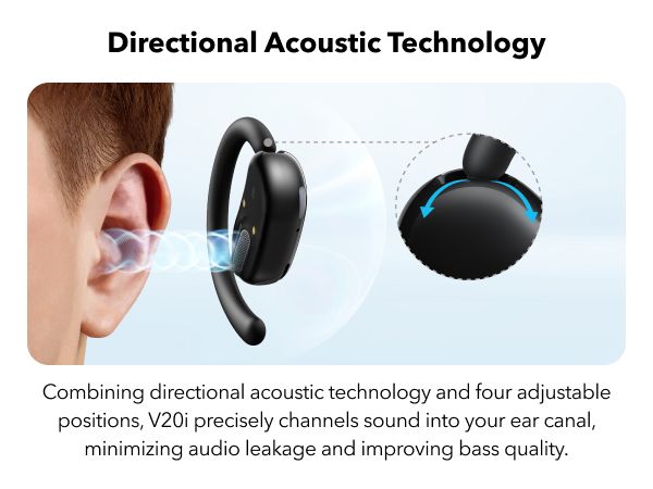 [ Special Deal ] soundcore V20i - Black, Open Ear Wireless Earbuds, clear calls, customised LED lights, immersive Audio exeperience delivers puncy bass and comfortable