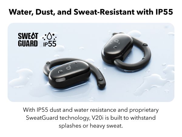 [ Special Deal ] soundcore V20i - Black, Open Ear Wireless Earbuds, clear calls, customised LED lights, immersive Audio exeperience delivers puncy bass and comfortable