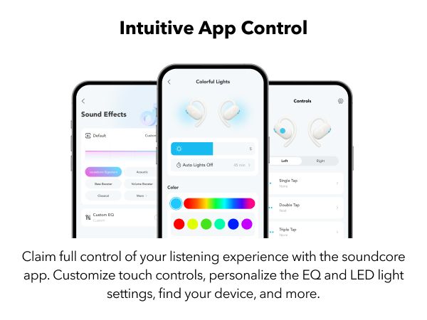 [ Special Deal ] soundcore V20i - Black, Open Ear Wireless Earbuds, clear calls, customised LED lights, immersive Audio exeperience delivers puncy bass and comfortable