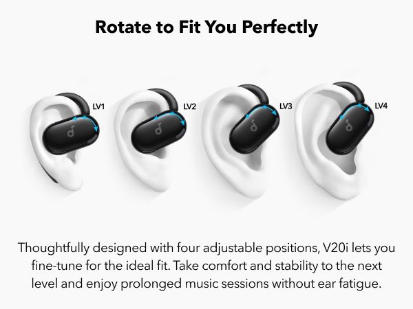 [ Special Deal ] soundcore V20i - Black, Open Ear Wireless Earbuds, clear calls, customised LED lights, immersive Audio exeperience delivers puncy bass and comfortable