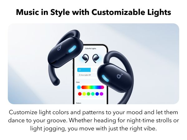 [ Special Deal ] soundcore V20i - Black, Open Ear Wireless Earbuds, clear calls, customised LED lights, immersive Audio exeperience delivers puncy bass and comfortable
