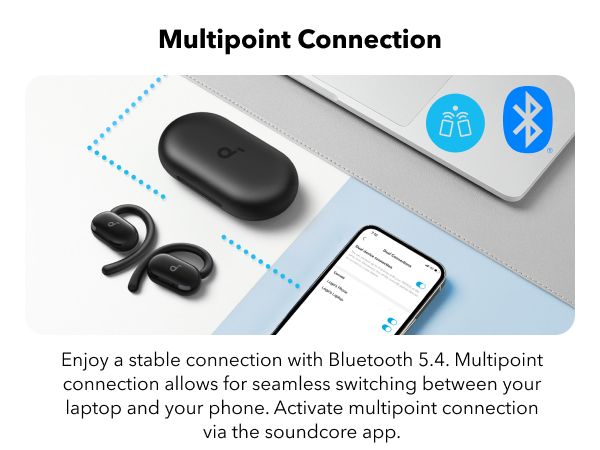 [ Special Deal ] soundcore V20i - Black, Open Ear Wireless Earbuds, clear calls, customised LED lights, immersive Audio exeperience delivers puncy bass and comfortable
