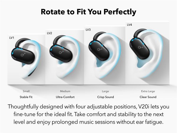 [ Special Deal ] soundcore V20i - Black, Open Ear Wireless Earbuds, clear calls, customised LED lights, immersive Audio exeperience delivers puncy bass and comfortable