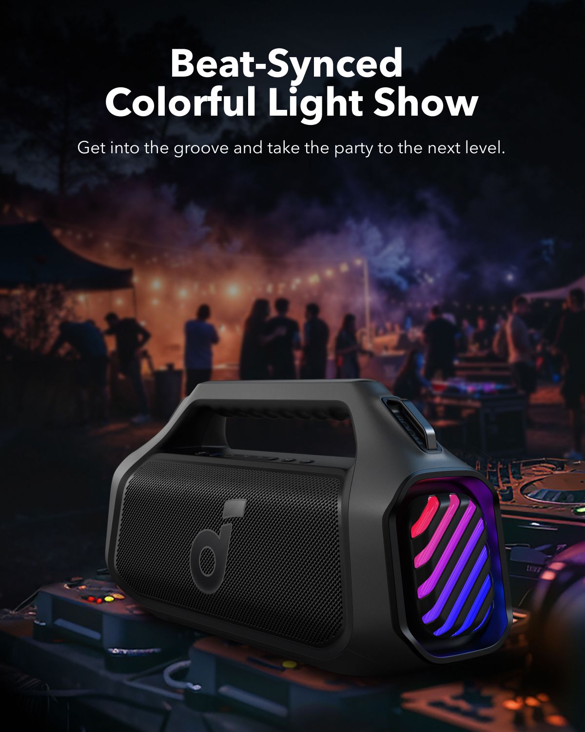 [ Special Deal ]  Soundcore Boom 2 Plus Black -Designed for Outdoor use and Parties, Offering Powerful Sound and a Light Show