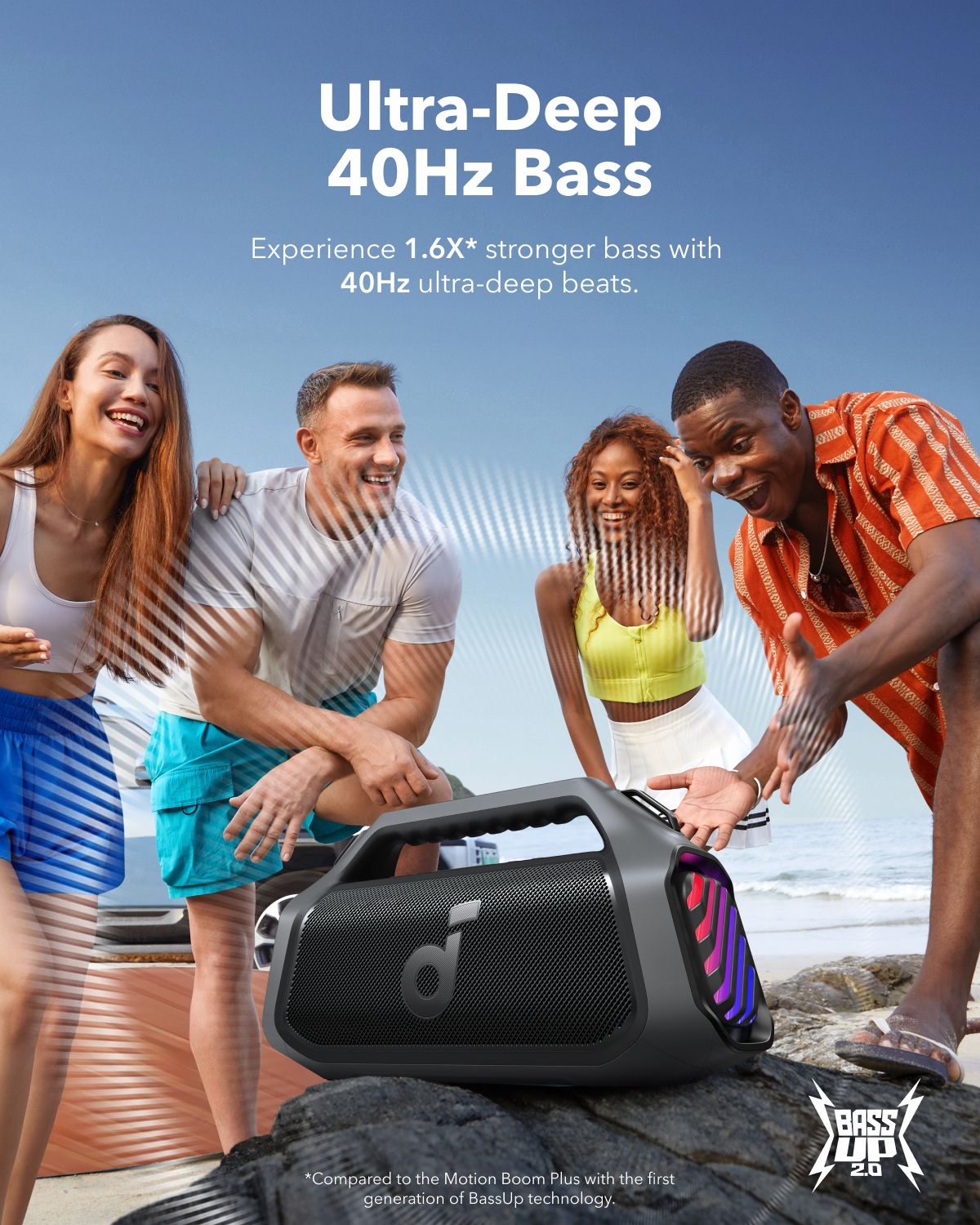 [ Special Deal ]  Soundcore Boom 2 Plus Black -Designed for Outdoor use and Parties, Offering Powerful Sound and a Light Show