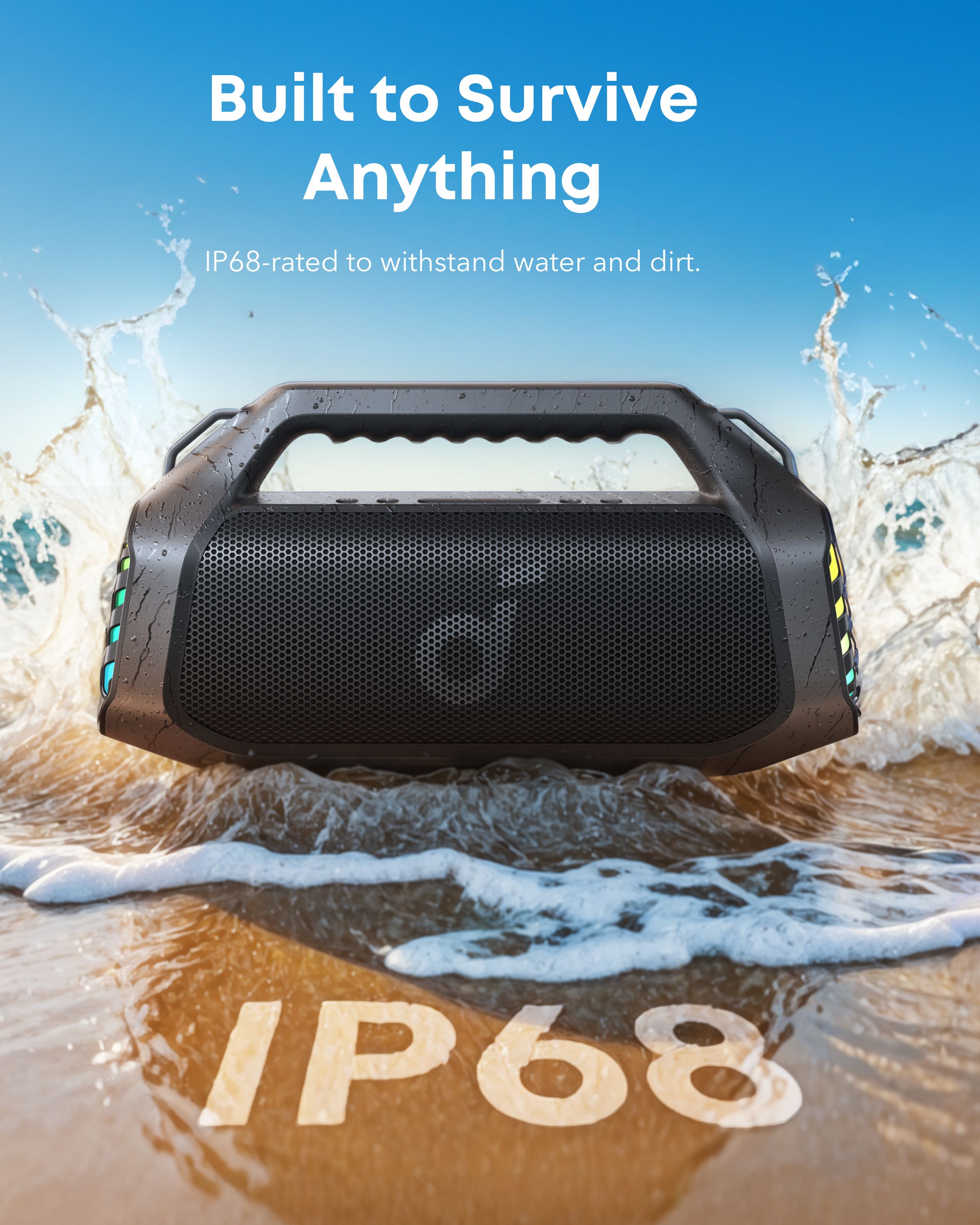 [ Special Deal ]  Soundcore Boom 2 Plus Black -Designed for Outdoor use and Parties, Offering Powerful Sound and a Light Show