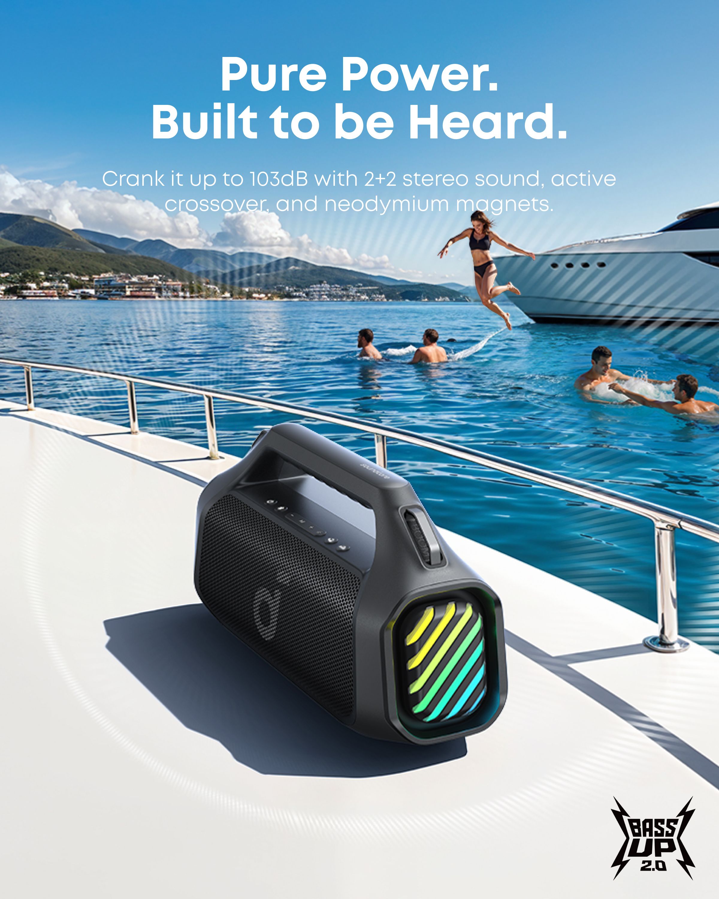 [ Special Deal ]  Soundcore Boom 2 Plus Black -Designed for Outdoor use and Parties, Offering Powerful Sound and a Light Show