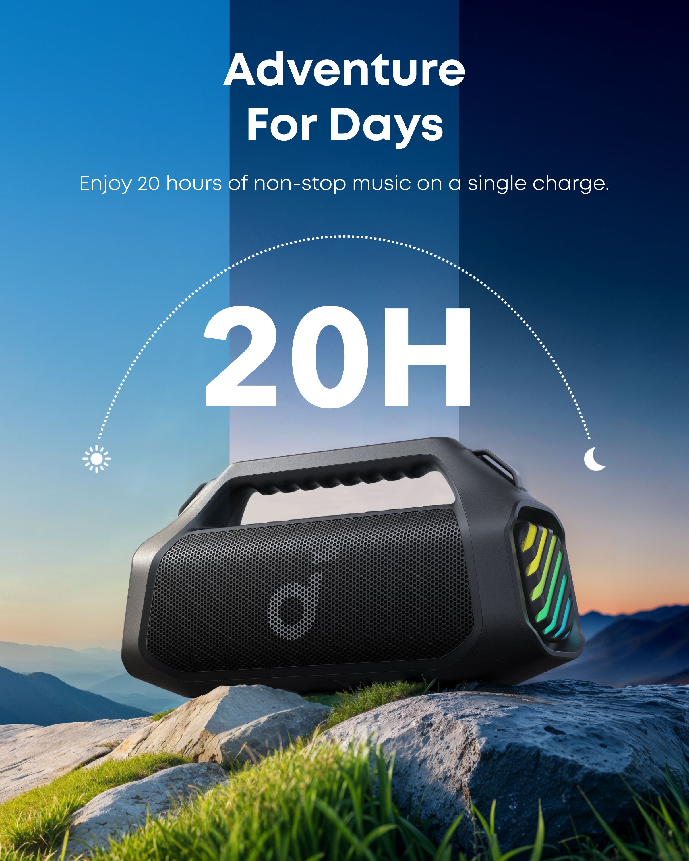 [ Special Deal ]  Soundcore Boom 2 Plus Black -Designed for Outdoor use and Parties, Offering Powerful Sound and a Light Show